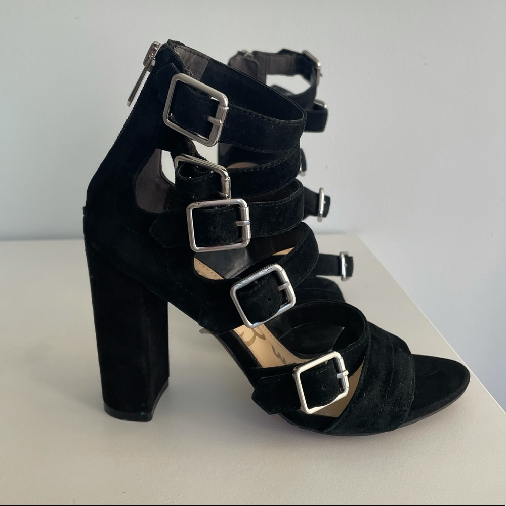 Sam Edelman black suede buckle heels